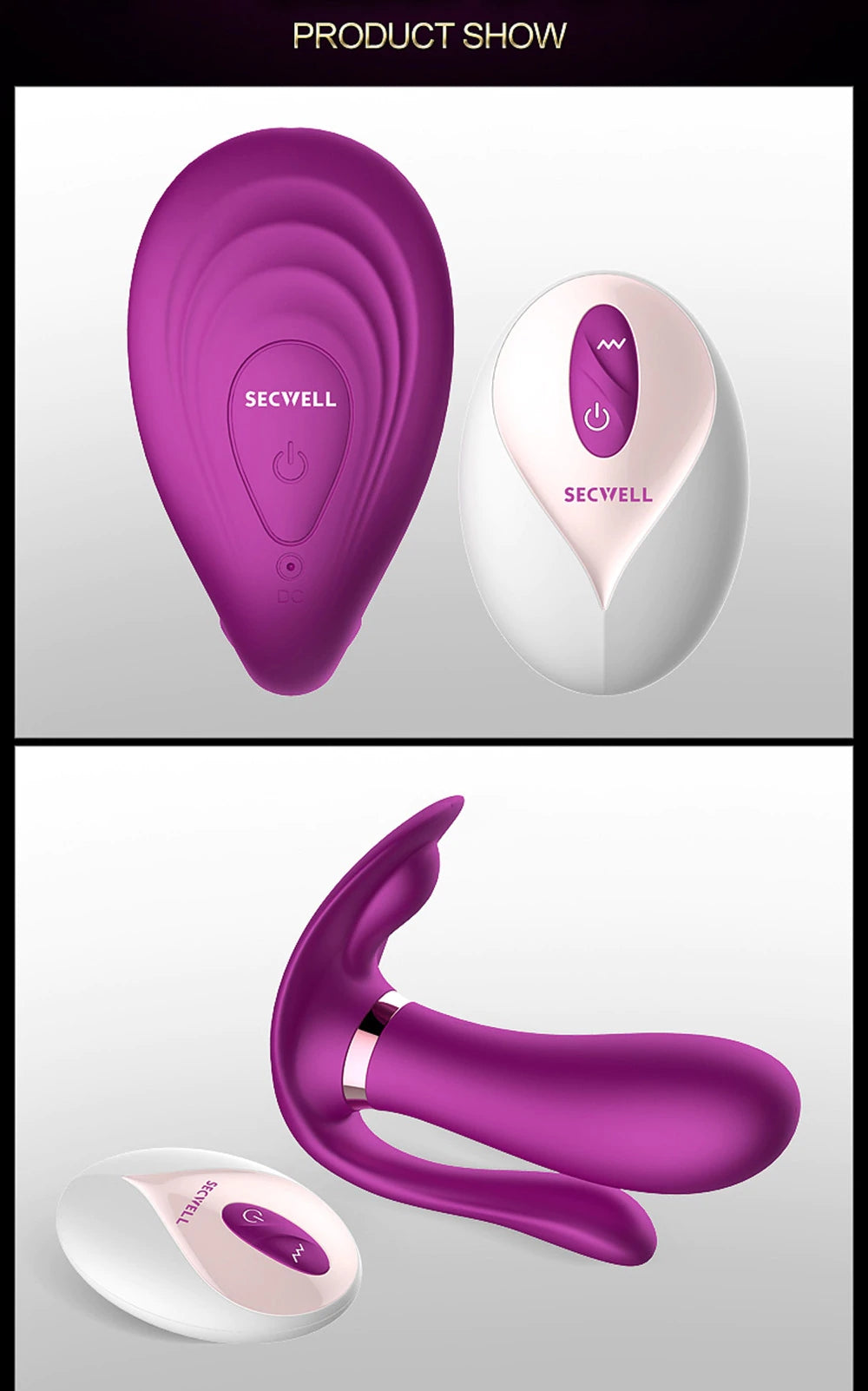 Secwell® 여성용 Butterfly 착용형 진동기 무선 원격 제어 진동기 G 스팟 클리토리스 마사지기 섹스 토이